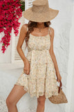 Apricot Floral Printed Spaghetti Straps Short Summer Dress