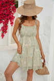 Apricot Floral Printed Spaghetti Straps Short Summer Dress