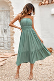 Green Strapless A-line Midi Summer Dress