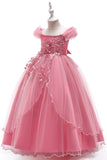 A-Line Beaded Blush Girls Dresses with Appliques