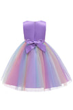 Sparkly Boat Neck Purple Girls Dresses