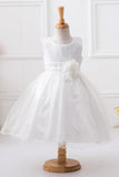 Sequins Sleeveless White Girls Dresses with Bowknot