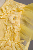 Tulle Boat Neck Yellow Girls Dresses with Appliques