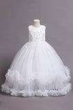 Tulle Beaded Blue Girls Dresses with Appliques