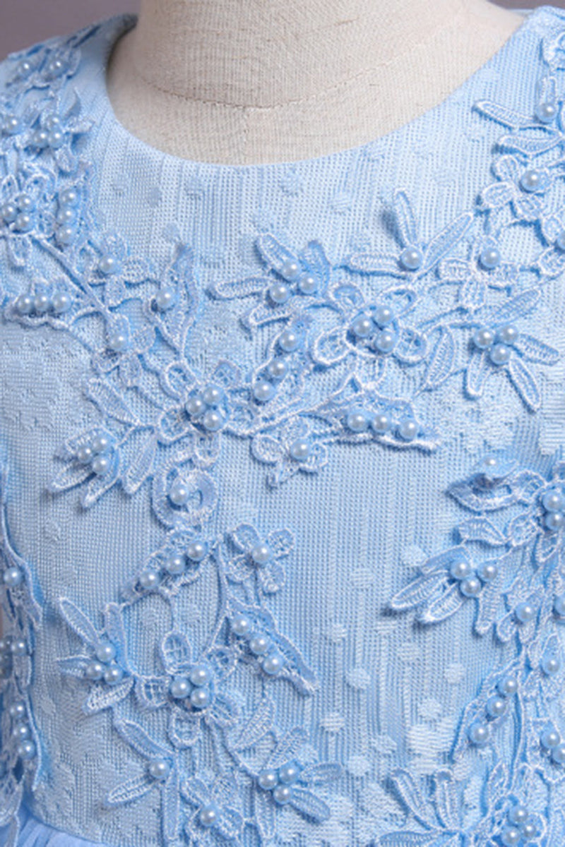 Load image into Gallery viewer, Tulle Beaded Blue Girls Dresses with Appliques