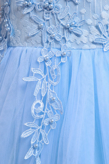 Tulle Beaded Blue Girls Dresses with Appliques
