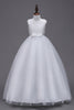 Load image into Gallery viewer, A-Line Tulle White Girls Dresses with Bow