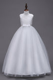 A-Line Tulle White Girls Dresses with Bow