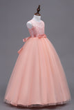 A-Line Tulle White Girls Dresses with Bow