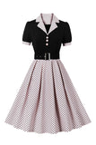 Green Short Sleeves Polka Dots 1950s Dress With Belt