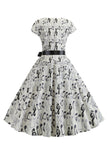 A Line Printed Swing 1950s Dresss