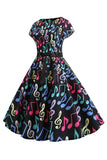 A Line Printed Swing 1950s Dresss