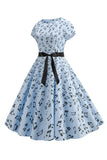 A Line Printed Swing 1950s Dresss