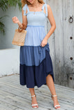 Blue A Line Midi Summer Dress with Pleated