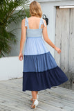 Blue A Line Midi Summer Dress with Pleated