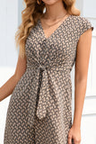 Apricot V-neck Sleeveless Summer Dress