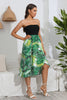 Load image into Gallery viewer, Printed Strapless Green Summer Dress with Slit