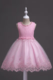 White Round Neck Beading A Line Girls Dresses