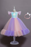 Purple Cap Sleeves Sequins A Line Girls Party Dresses