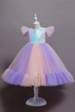 Purple Cap Sleeves Sequins A Line Girls Party Dresses