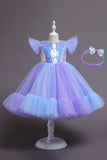 Purple Cap Sleeves Sequins A Line Girls Party Dresses