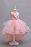 Pink High Low Appliques Sparkly Girls Dresses