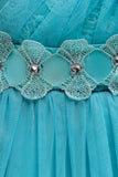 Blue A Line Bowknot Girls Party Dresses With 3D Flowers