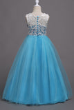Purple A Line Tulle Girls Dresses With Lace
