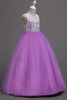 Load image into Gallery viewer, Purple A Line Tulle Girls Dresses With Lace