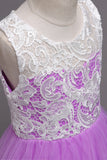 Purple A Line Tulle Girls Dresses With Lace