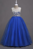 Purple A Line Tulle Girls Dresses With Lace