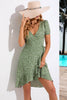 Load image into Gallery viewer, Green A Line Printed V Neck Summer Dress With Short Sleeves