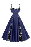 Light Blue Polka Dots Spaghetti Straps 1950s Dress