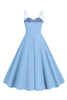 Load image into Gallery viewer, Light Blue Polka Dots Spaghetti Straps 1950s Dress