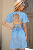 Load image into Gallery viewer, Blue A Line Open Back Short Summer Dress With Short Sleeves