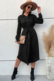 Long Sleeves A Line Black Button Summer Dress