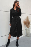 Long Sleeves A Line Black Button Summer Dress