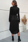 Long Sleeves A Line Black Button Summer Dress