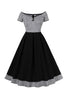 Load image into Gallery viewer, Black Plaid Off the Shoulder Vintage Dress With Short Sleeves