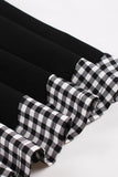 Black Plaid Off the Shoulder Vintage Dress With Short Sleeves