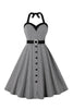 Load image into Gallery viewer, Black Halter Plaid Sleeveless Button 1950s Dress