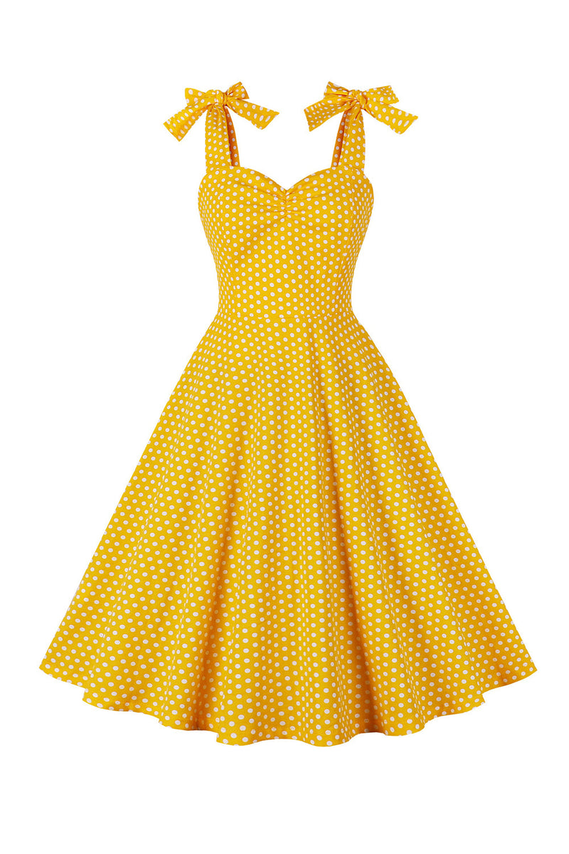 Load image into Gallery viewer, Yellow Polka Dots Sleeveless Spaghetti Straps Vintage Dress