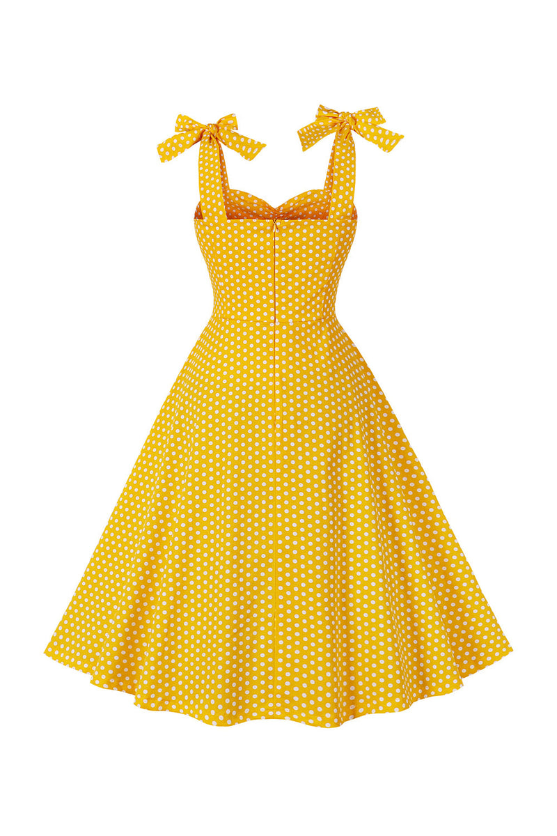 Load image into Gallery viewer, Yellow Polka Dots Sleeveless Spaghetti Straps Vintage Dress