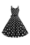 Pink Polka Dots Spaghetti Straps 1950s Dress With Bow