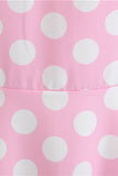 Pink Polka Dots Spaghetti Straps 1950s Dress With Bow