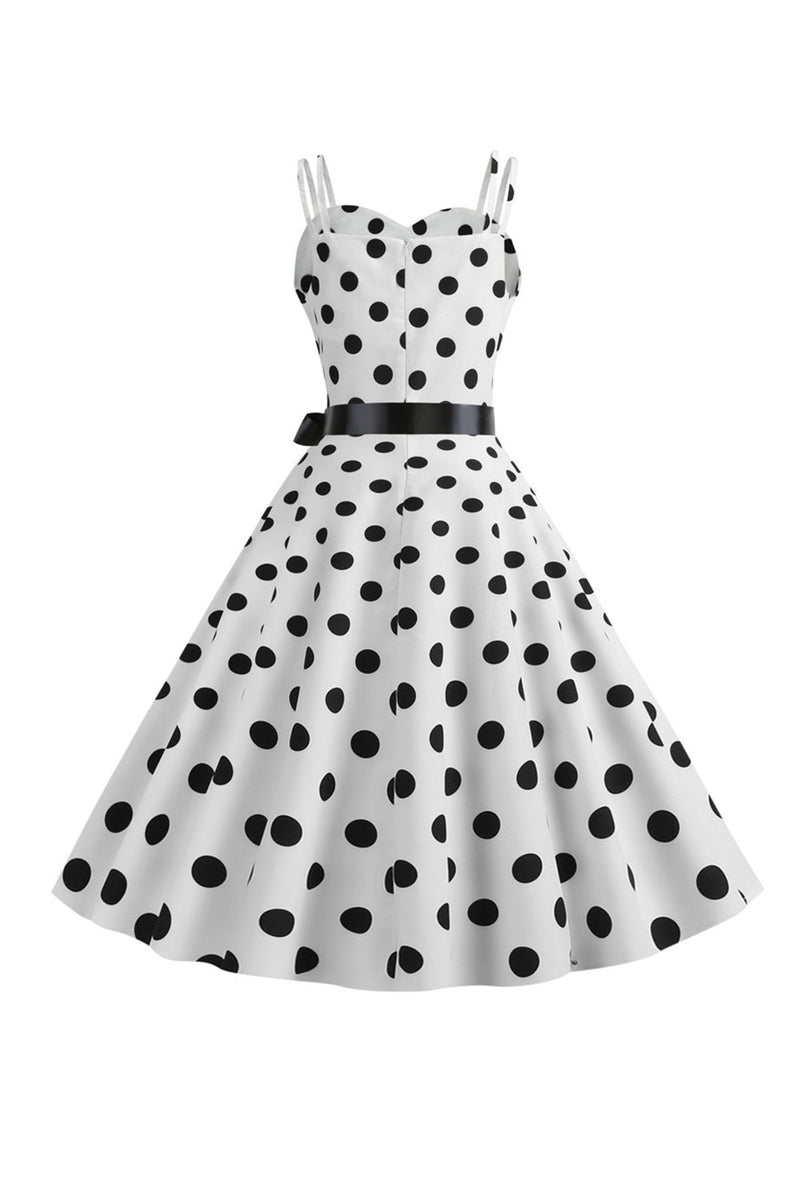 Load image into Gallery viewer, Pink Polka Dots Spaghetti Straps 1950s Dress With Bow