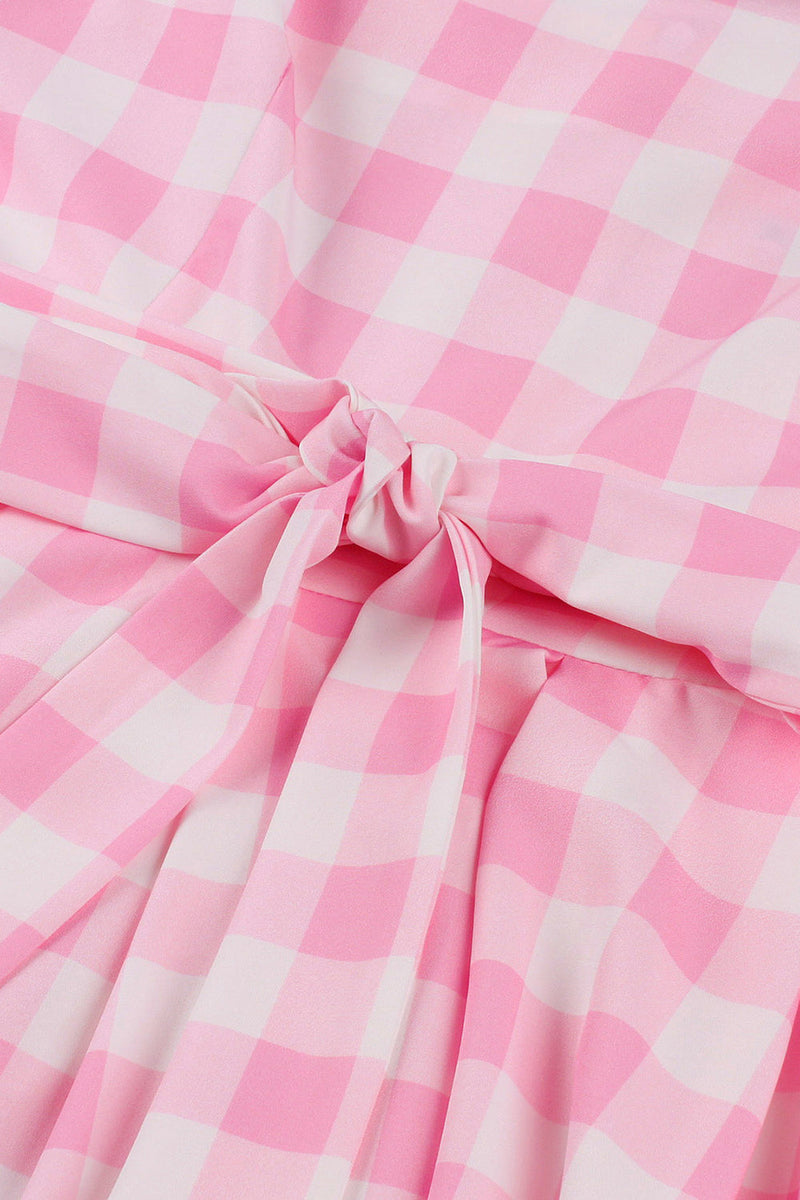 Load image into Gallery viewer, Pink Plaid Pin Up Vintage 1950s Dress