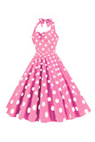 Pink Polka Dots Pin Up Vintage 1950s Dress