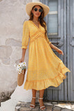 Yellow Long Sleeves Floral Boho Maxi Dress