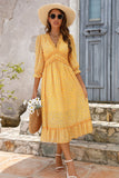 Yellow Long Sleeves Floral Boho Maxi Dress